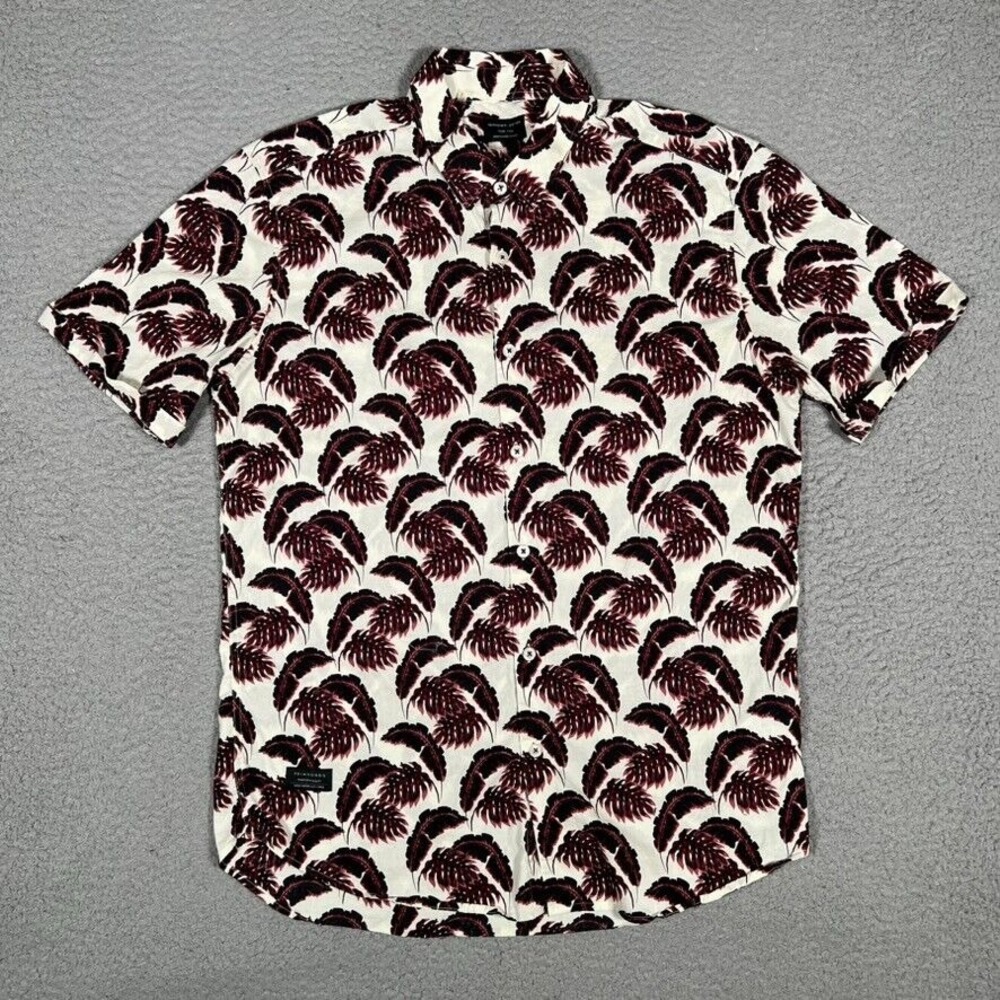 7 Diamonds Shirt Mens Medium Lost in Paradise Leaves All Over Print Button‎ Up